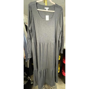 Canyon Retreat Women’s Boho Lagenlook Washed Gray Midi Dress Size 1X NWT